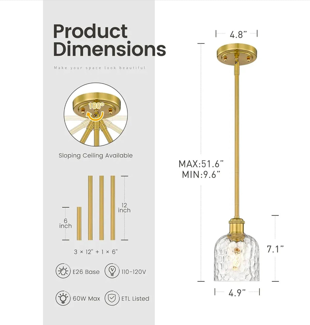 2-Pack Modern Gold Pendant Light Set with Clear Glass, Brushed Gold Finish - Horizon Endless