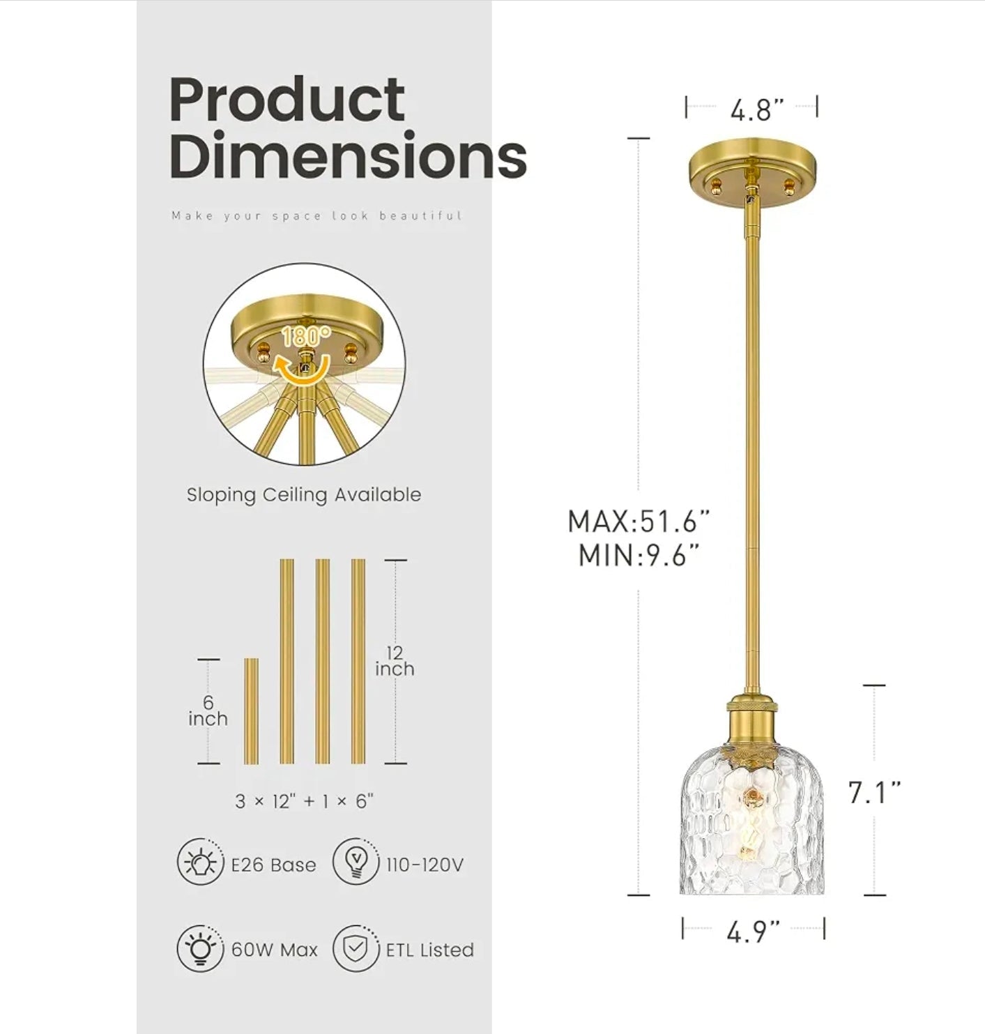 2-Pack Modern Gold Pendant Light Set with Clear Glass, Brushed Gold Finish - Horizon Endless