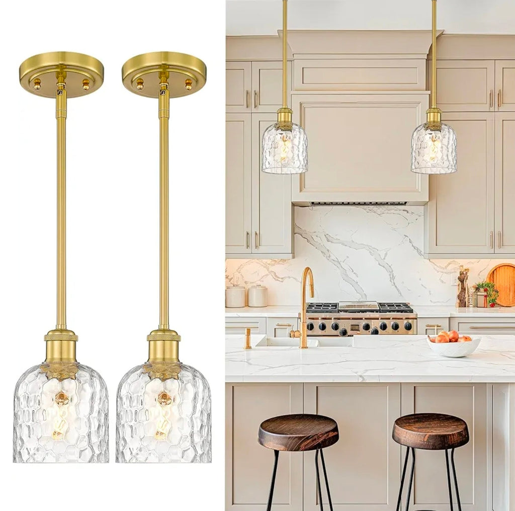 2-Pack Modern Gold Pendant Light Set with Clear Glass, Brushed Gold Finish - Horizon Endless