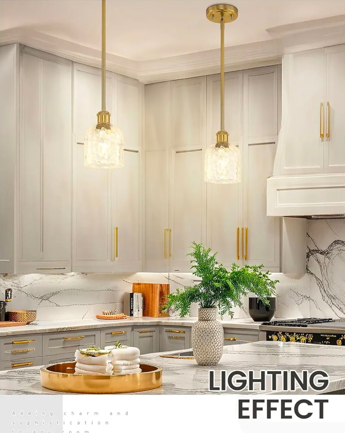 2-Pack Modern Gold Pendant Light Set with Clear Glass, Brushed Gold Finish - Horizon Endless
