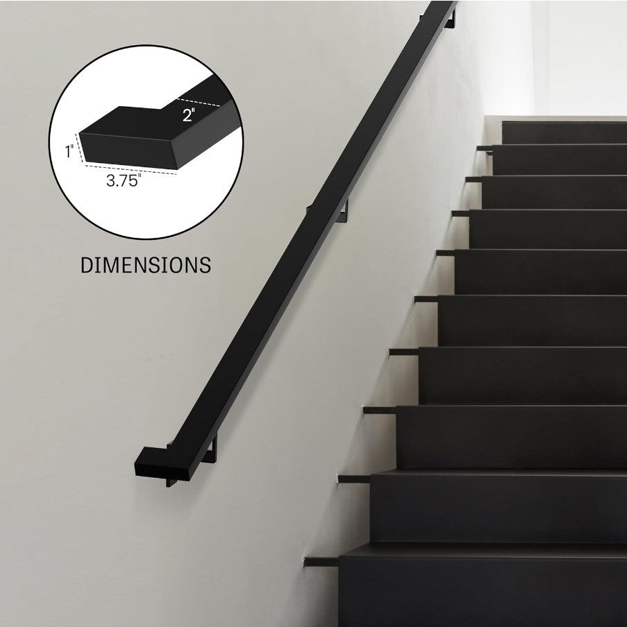 Modern Aluminum Handrail Complete DIY Kit Matte Black Adjustable Mounts 4' Lengt - Horizon Endless