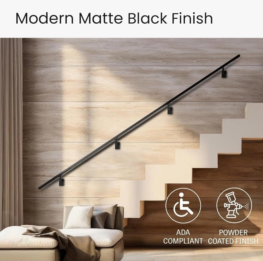 Modern Aluminum Handrail Complete DIY Kit Matte Black Adjustable Mounts 4' Lengt - Horizon Endless