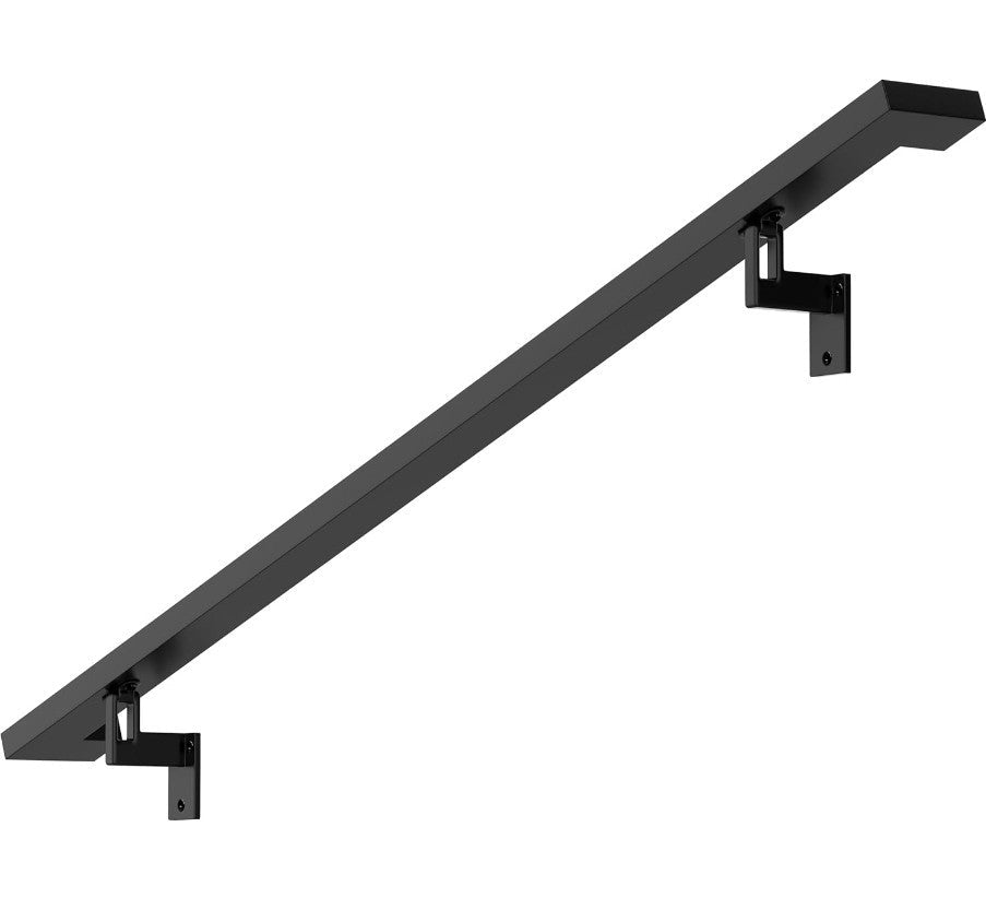 Modern Aluminum Handrail Complete DIY Kit Matte Black Adjustable Mounts 4' Lengt - Horizon Endless