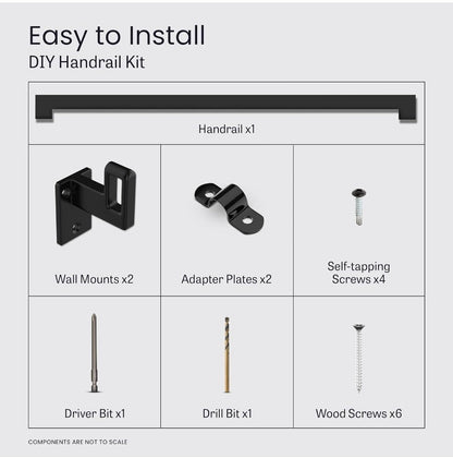 Modern Aluminum Handrail Complete DIY Kit Matte Black Adjustable Mounts 4' Lengt - Horizon Endless