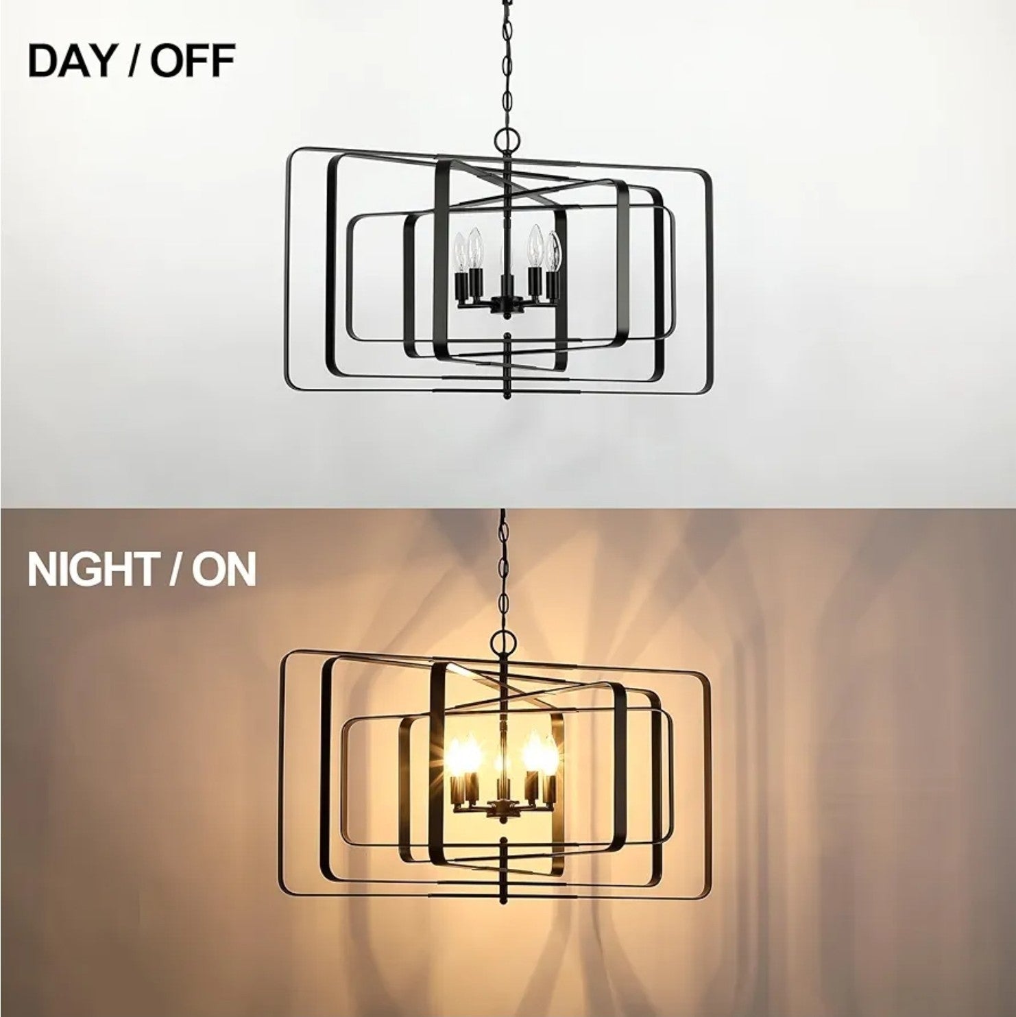 Modern Black Geometric Chandelier for Dining Room, Living Room, Kitchen 5 Light - Horizon Endless