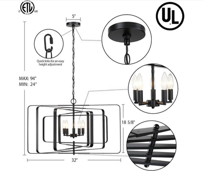 Modern Black Geometric Chandelier for Dining Room, Living Room, Kitchen 5 Light - Horizon Endless