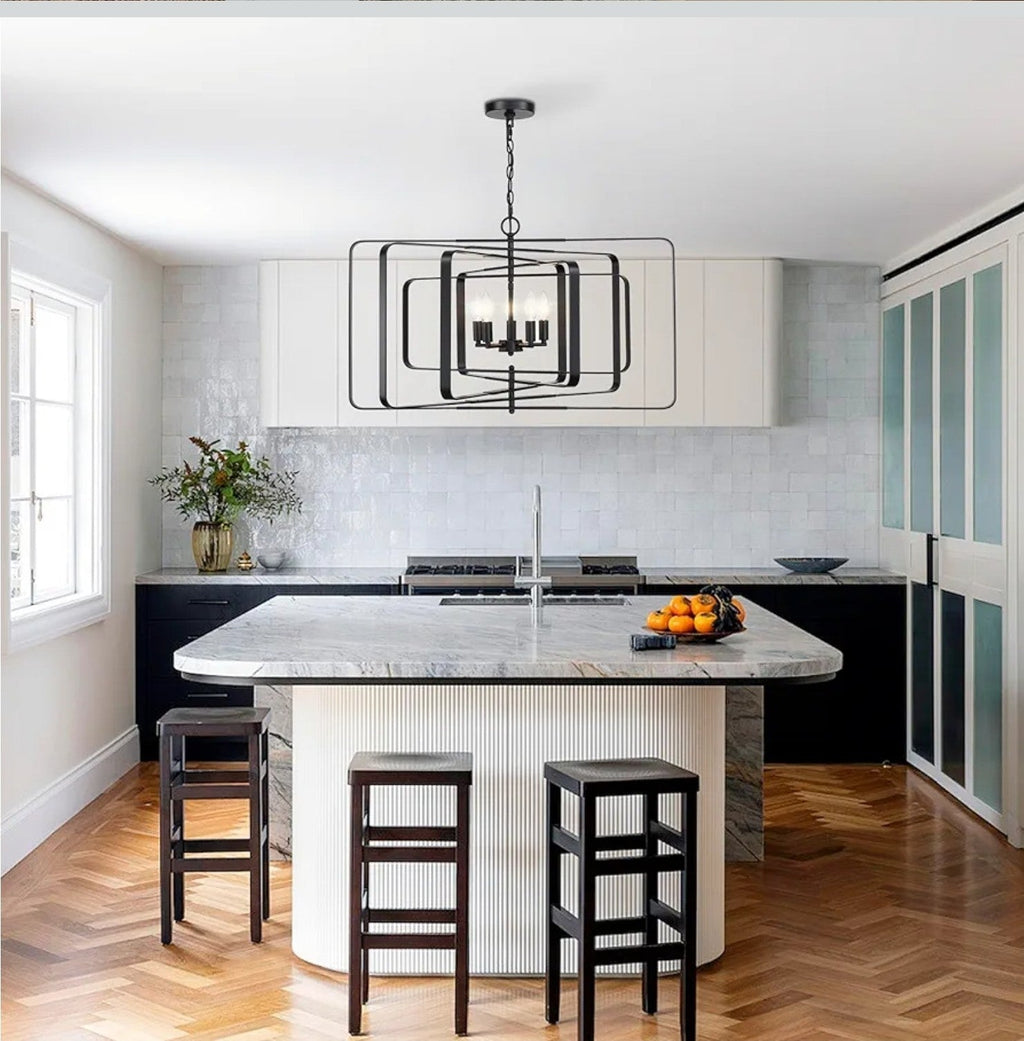 Modern Black Geometric Chandelier for Dining Room, Living Room, Kitchen 5 Light - Horizon Endless