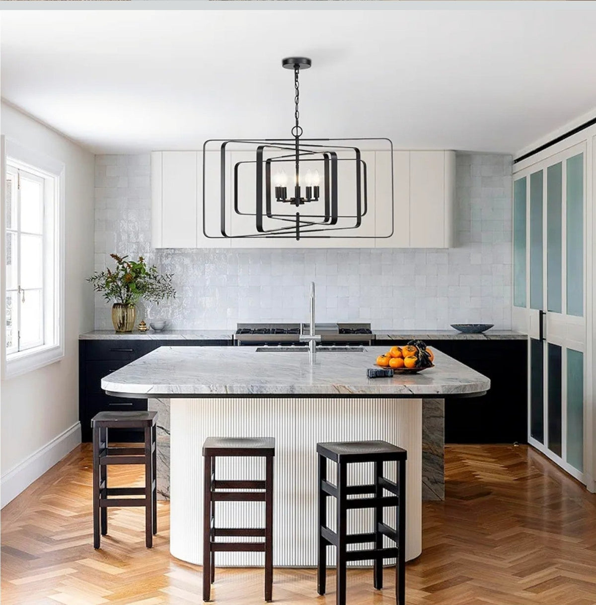 Modern Black Geometric Chandelier for Dining Room, Living Room, Kitchen 5 Light - Horizon Endless