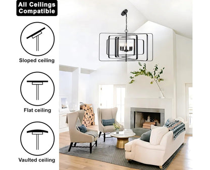 Modern Black Geometric Chandelier for Dining Room, Living Room, Kitchen 5 Light - Horizon Endless