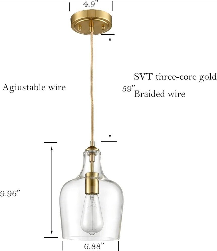 Modern Brushed Gold Pendant Light Fixtures Clear Glass Adjustable Cord Bell Shap - Horizon Endless