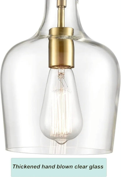 Modern Brushed Gold Pendant Light Fixtures Clear Glass Adjustable Cord Bell Shap - Horizon Endless