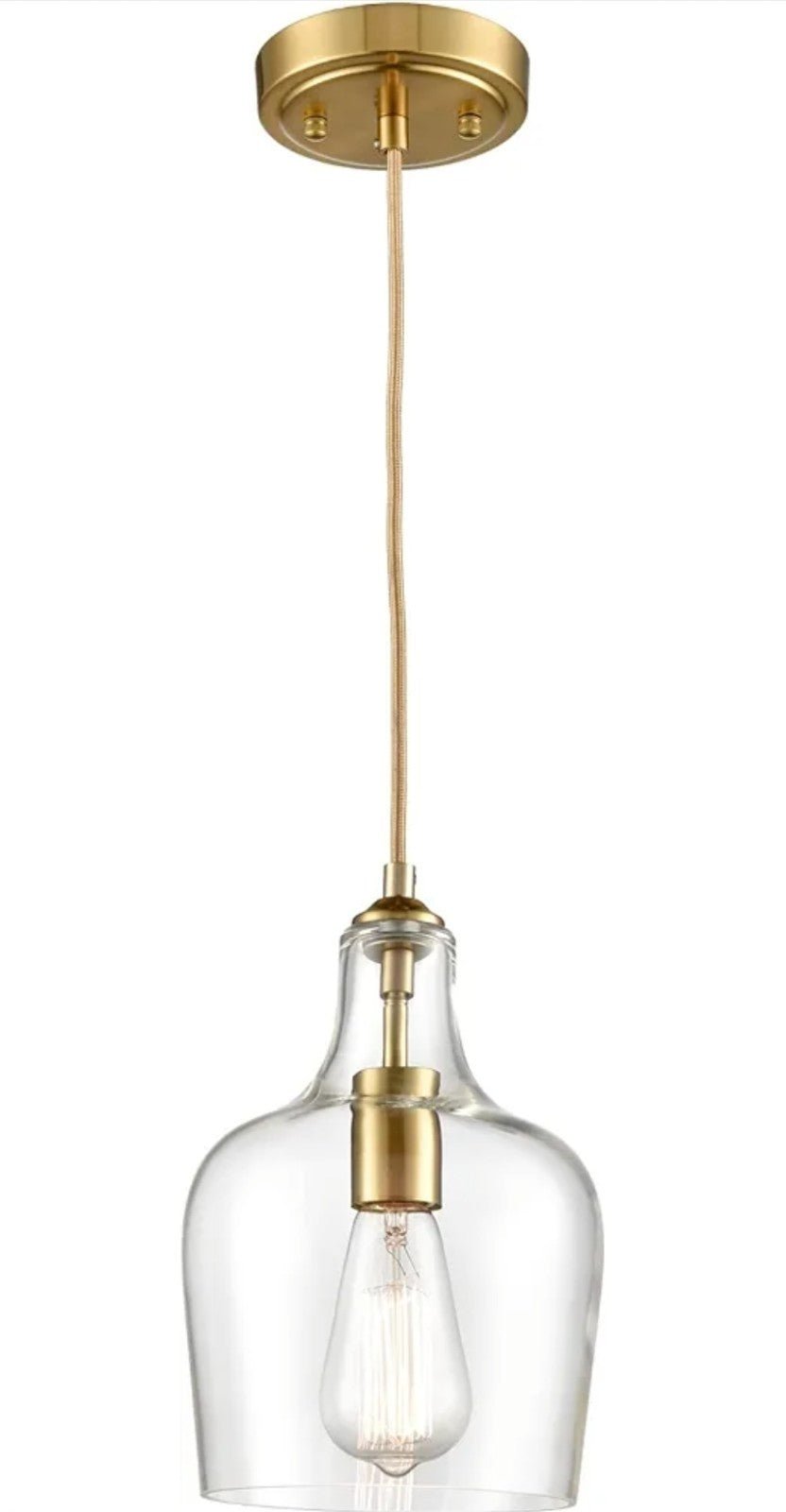 Modern Brushed Gold Pendant Light Fixtures Clear Glass Adjustable Cord Bell Shap - Horizon Endless