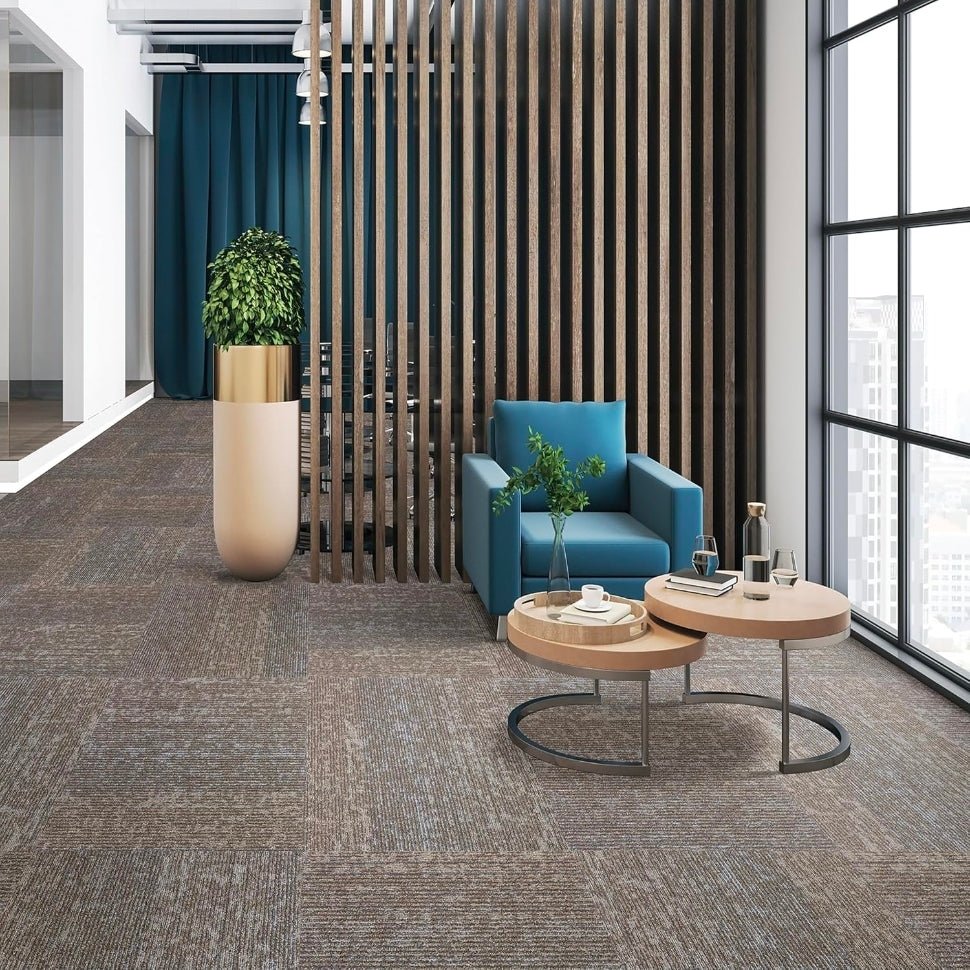Mohawk Elite Virginia Highland Textured Loop Carpet Tiles - Cushioned Backing, 24x24" - Horizon Endless