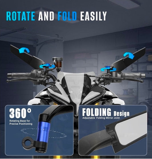 Motorcycle Mirrors Universal M8 M10 Stealth Mirrors Wind Wing Side Mirror Compatible With Kawasaki Z650 Z900 Z1000 Duke 390 790 1290 Yamaha MT07 MT09 Street Bike Aluminum Rearview Mirrors (Blue) - Horizon Endless
