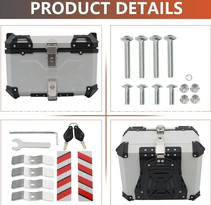 Motorcycle Top Case Tail Box with Backrest and Mounting Plate Hard Aluminum Allo - Horizon Endless