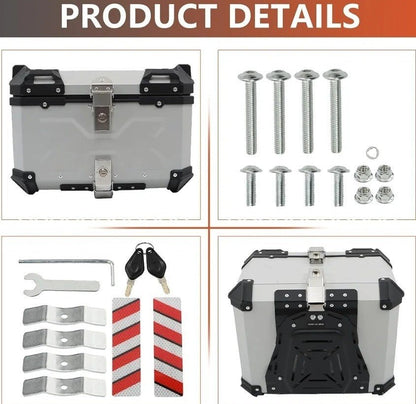 Motorcycle Top Case Tail Box with Backrest and Mounting Plate Hard Aluminum Allo - Horizon Endless