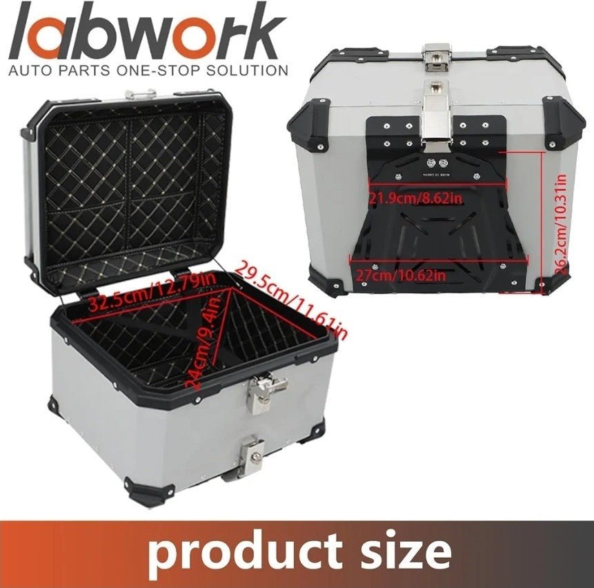 Motorcycle Top Case Tail Box with Backrest and Mounting Plate Hard Aluminum Allo - Horizon Endless