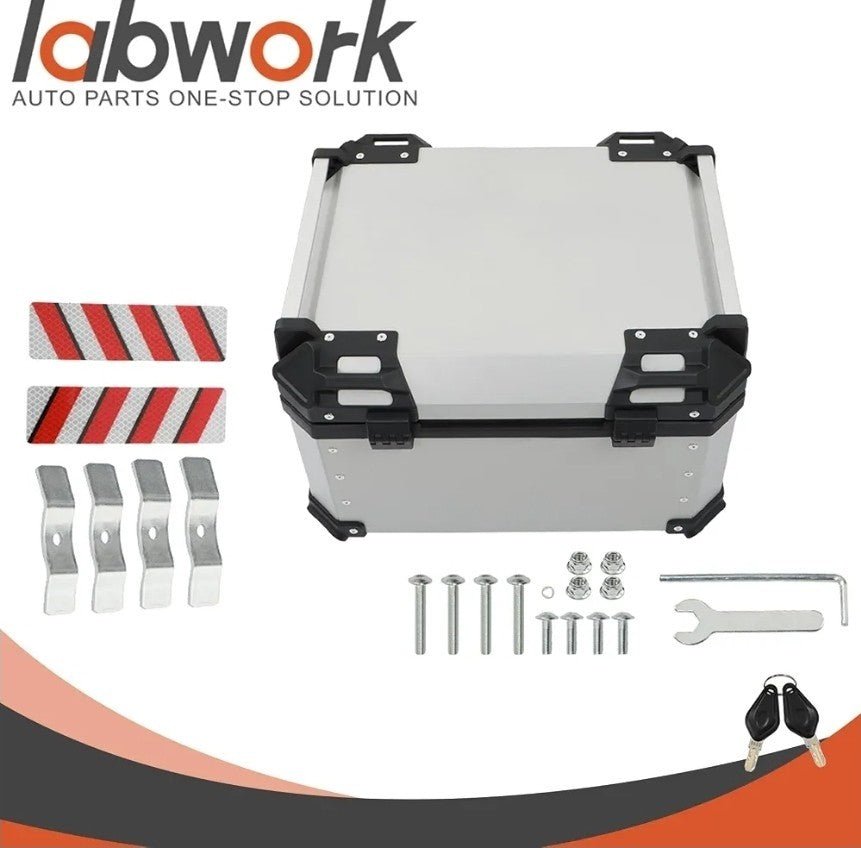 Motorcycle Top Case Tail Box with Backrest and Mounting Plate Hard Aluminum Allo - Horizon Endless