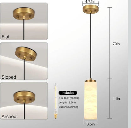 Natural Alabaster Pendant Lights, H-11in Pendant Light Fixtures, Marble Squar... - Horizon Endless