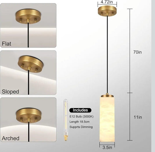 Natural Alabaster Pendant Lights, H-11in Pendant Light Fixtures, Marble Squar... - Horizon Endless