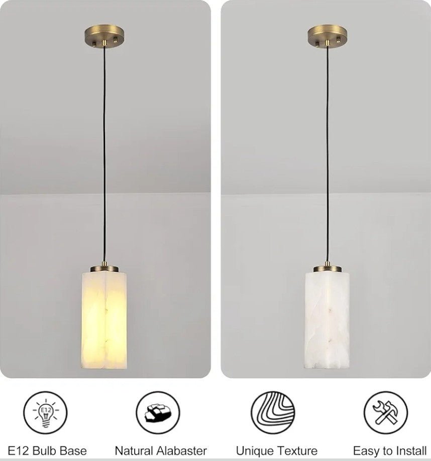 Natural Alabaster Pendant Lights, H-11in Pendant Light Fixtures, Marble Squar... - Horizon Endless