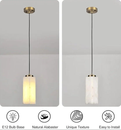 Natural Alabaster Pendant Lights, H-11in Pendant Light Fixtures, Marble Squar... - Horizon Endless