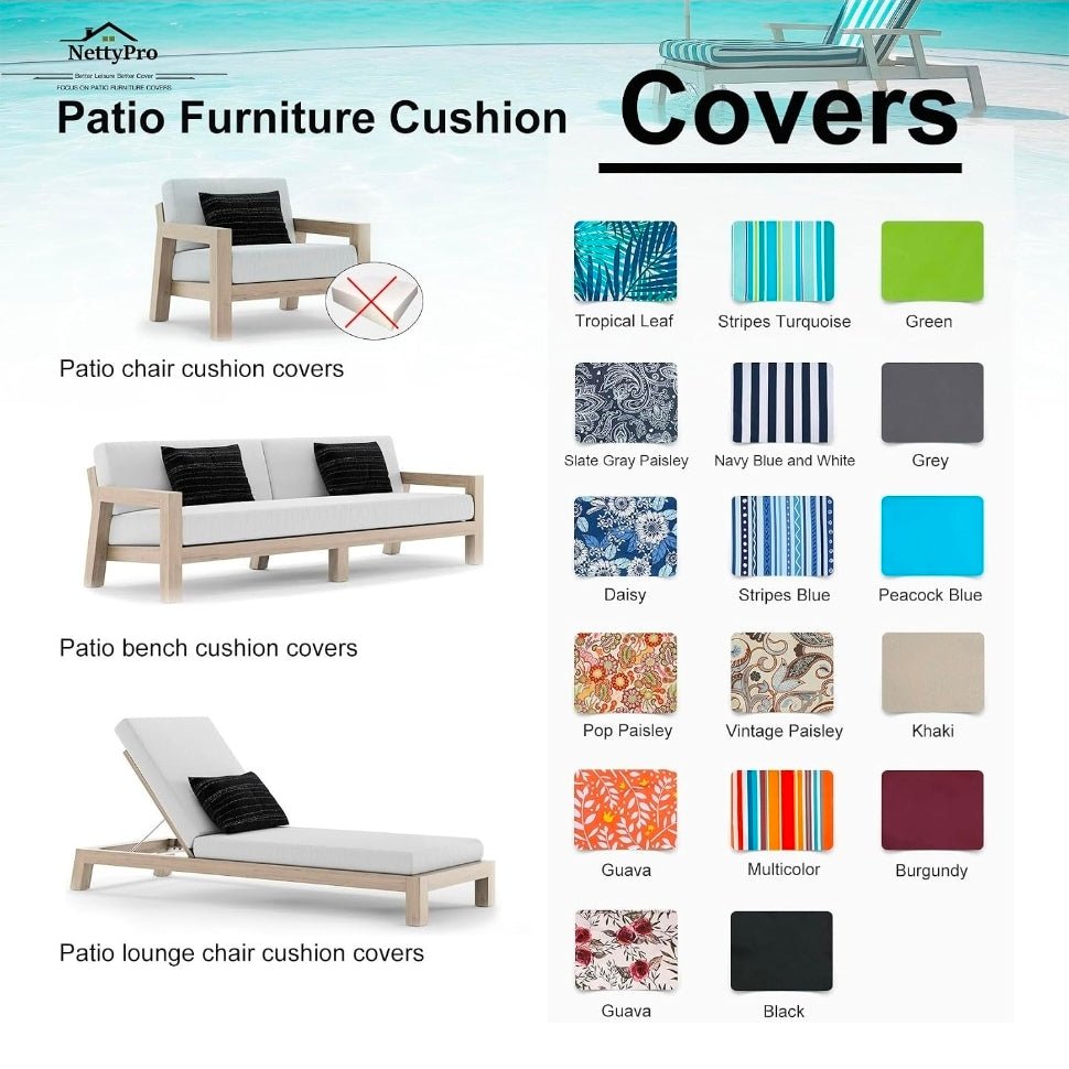 Outdoor Chaise Lounge Covers - Water Repellent & UV Resistant, 77"x22" - 2 Pack - Horizon Endless