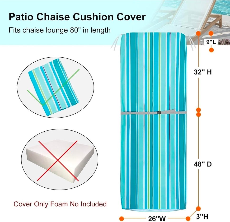 Outdoor Chaise Lounge Covers - Water Repellent & UV Resistant, 77"x22" - 2 Pack - Horizon Endless