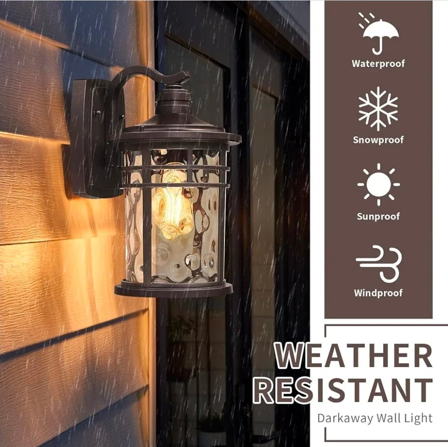 Outdoor Wall Light Fixture,14.57inch Large Outside Porch Lights Wall Mounted Amber Ripple Glass Modern Exterior Waterproof Wall Sconce Lighting for House Front Door Garage - Horizon Endless