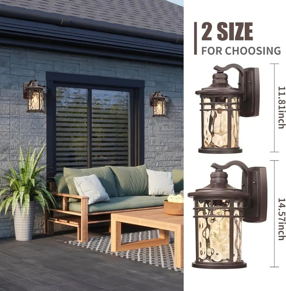 Outdoor Wall Light Fixture,14.57inch Large Outside Porch Lights Wall Mounted Amber Ripple Glass Modern Exterior Waterproof Wall Sconce Lighting for House Front Door Garage - Horizon Endless