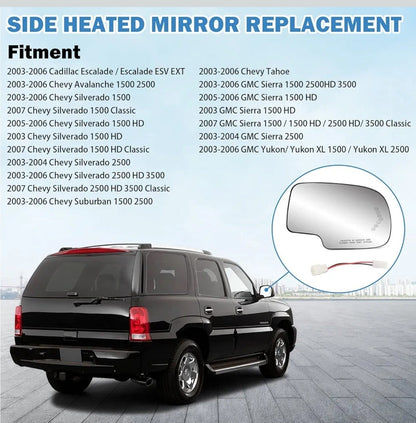 Passenger Side Heated Mirror Glass Replacement for 2003-2007 Escalde GMC Tahoe - Horizon Endless