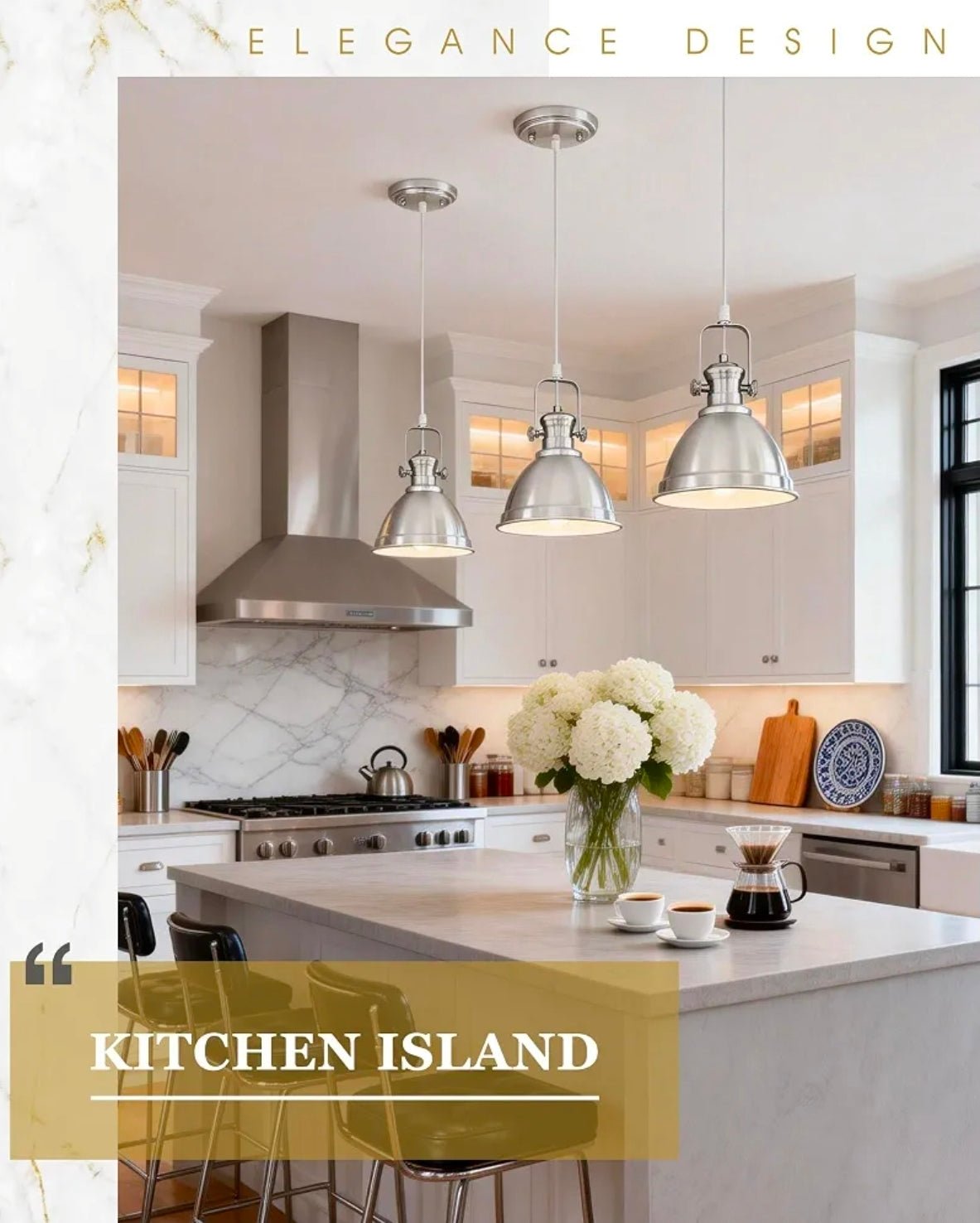 Farmhouse Pendant Lights - Brushed Nickel Kitchen Island Fixtures - Horizon Endless