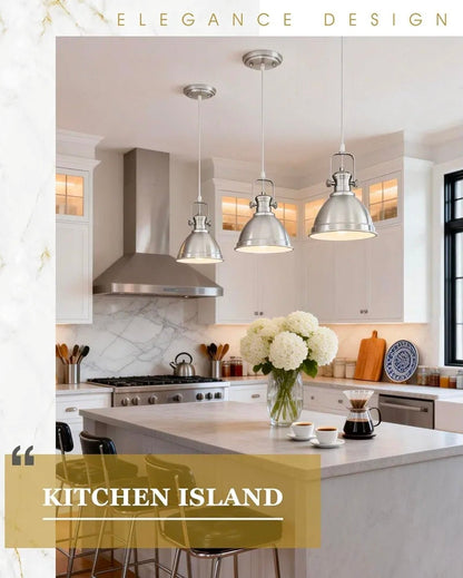 Farmhouse Pendant Lights - Brushed Nickel Kitchen Island Fixtures - Horizon Endless