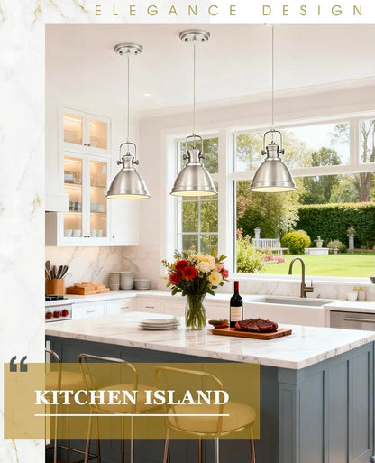 Farmhouse Pendant Lights - Brushed Nickel Kitchen Island Fixtures - Horizon Endless