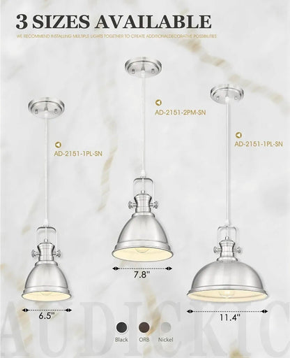 Farmhouse Pendant Lights - Brushed Nickel Kitchen Island Fixtures - Horizon Endless