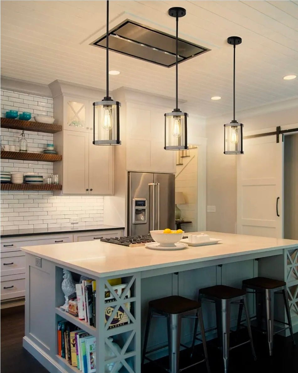 Modern Farmhouse Pendant Light, Oak White Finish, Kitchen Island Lighting - Horizon Endless