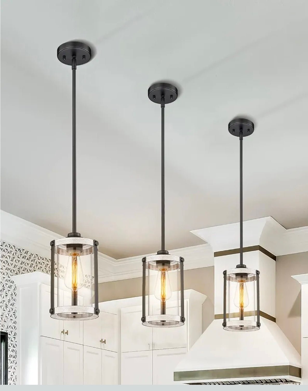 Modern Farmhouse Pendant Light, Oak White Finish, Kitchen Island Lighting - Horizon Endless