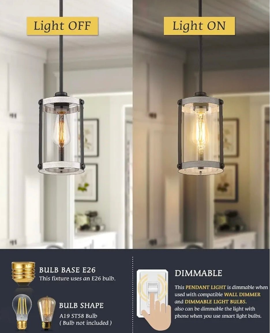 Modern Farmhouse Pendant Light, Oak White Finish, Kitchen Island Lighting - Horizon Endless