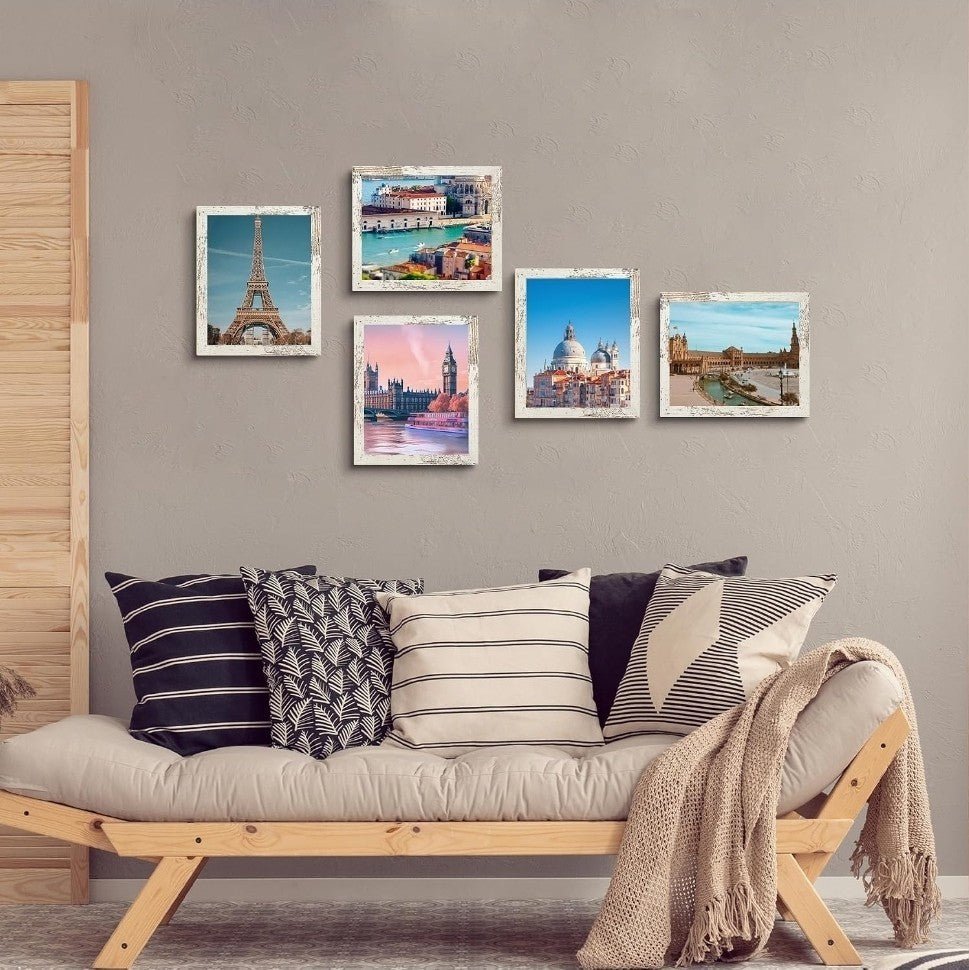 Picture Frame Set of 10 8x10 Wall Mount or Tabletop Rustic White Decor - Horizon Endless