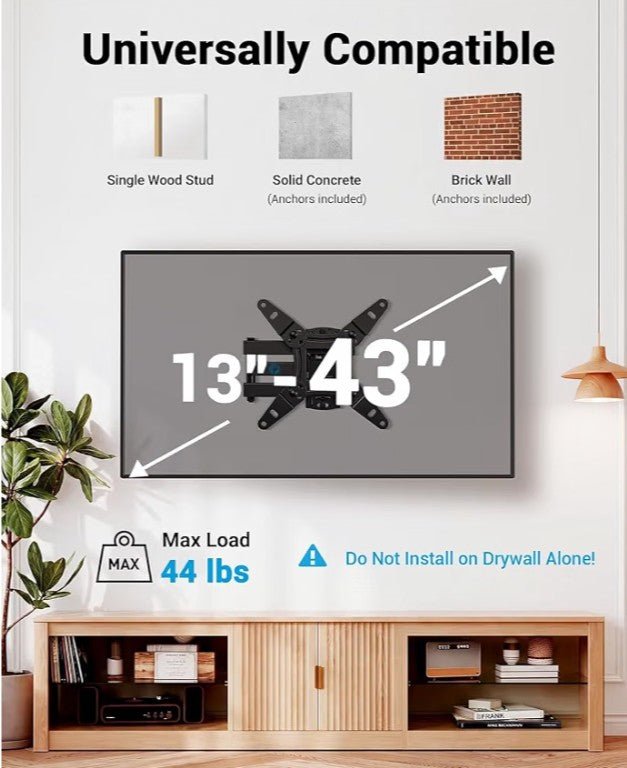 Pipishell Full Motion Wall Mount - Echo Show Compatible for 13"-43" TVs - Horizon Endless