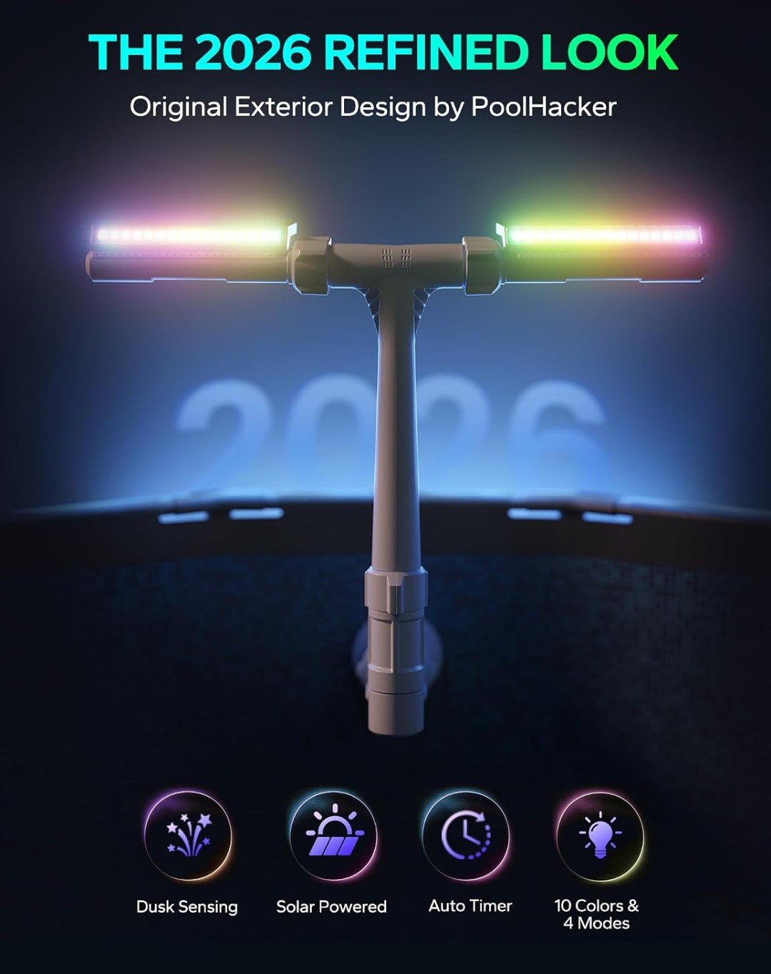 POOLHACKER Solar Pool Fountain with 10-Color LED Lights & Remote Control - Horizon Endless