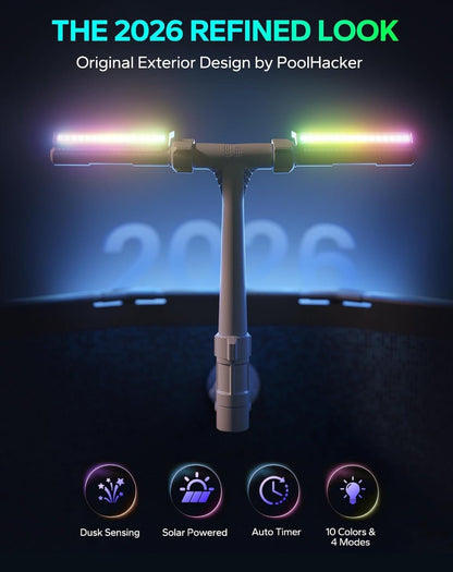 POOLHACKER Solar Pool Fountain with 10-Color LED Lights & Remote Control - Horizon Endless