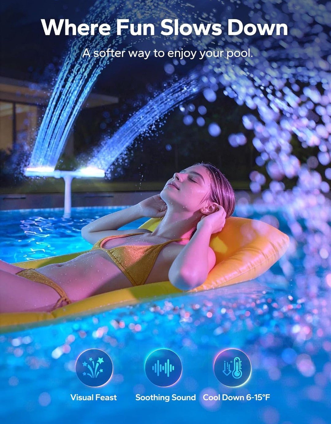 POOLHACKER Solar Pool Fountain with 10-Color LED Lights & Remote Control - Horizon Endless