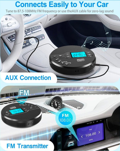 Portable CD Player with Bluetooth & Speaker, FM Transmitter for Car 9H Rechargeable with Anti-Skip, Supports CD/MP3, USB/AUX Output, CD Player with Headphones for Home/Road Trips/Seniors (Black - Horizon Endless