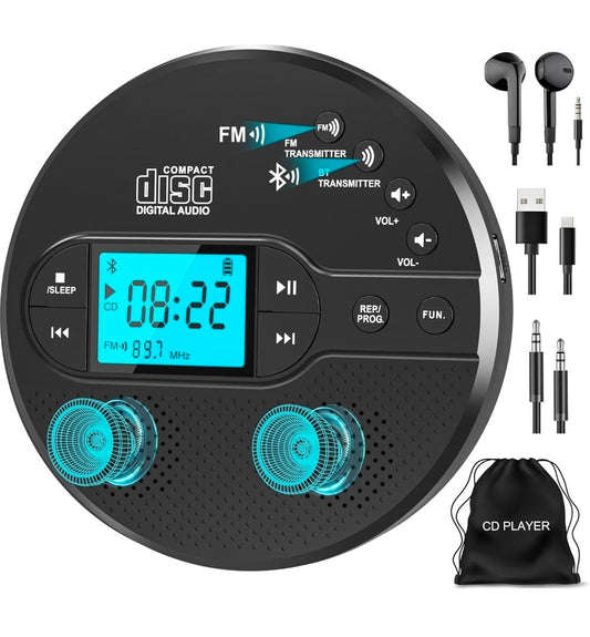 Bluetooth CD Player - Portable Music Player & FM Transmitter for Car, Home, Seniors - Horizon Endless