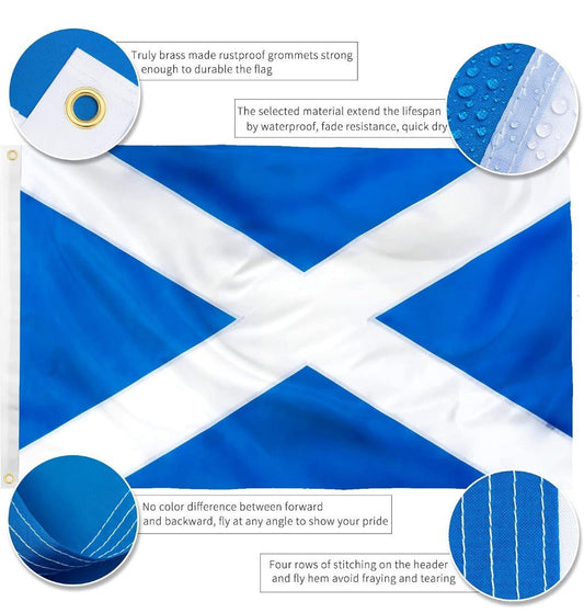 Premium Scotland Flag 3x5 Ft Outdoor Double Sided Heavy Duty 210D Nylon | Scottish National Flag with Brass Grommets & Reinforced 4-Stitch Hemming - Horizon Endless
