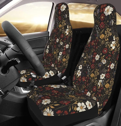 Retro Daisy Car Seat Covers 2 Pack, Brown Boho Floral Front Seat Cushions, Universal Bucket Seat Protectors for Cars SUVs Trucks - Horizon Endless