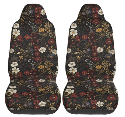 Retro Daisy Car Seat Covers 2 Pack, Brown Boho Floral Front Seat Cushions, Universal Bucket Seat Protectors for Cars SUVs Trucks - Horizon Endless