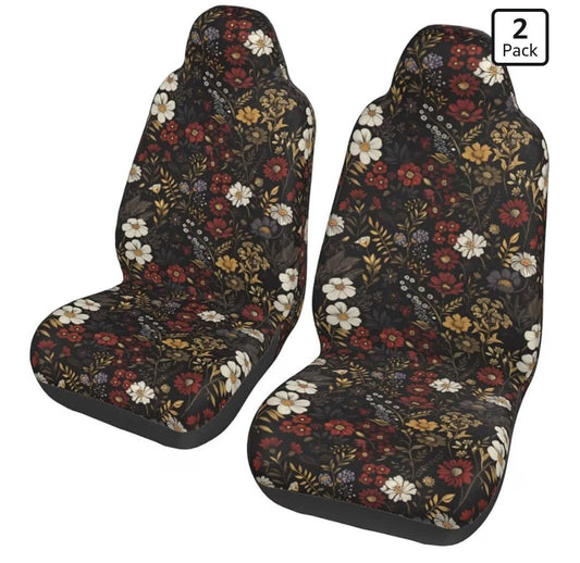 Retro Daisy Car Seat Covers 2 Pack, Brown Boho Floral Front Seat Cushions, Universal Bucket Seat Protectors for Cars SUVs Trucks - Horizon Endless