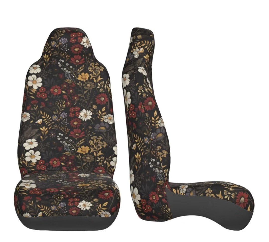 Retro Daisy Car Seat Covers 2 Pack, Brown Boho Floral Front Seat Cushions, Universal Bucket Seat Protectors for Cars SUVs Trucks - Horizon Endless
